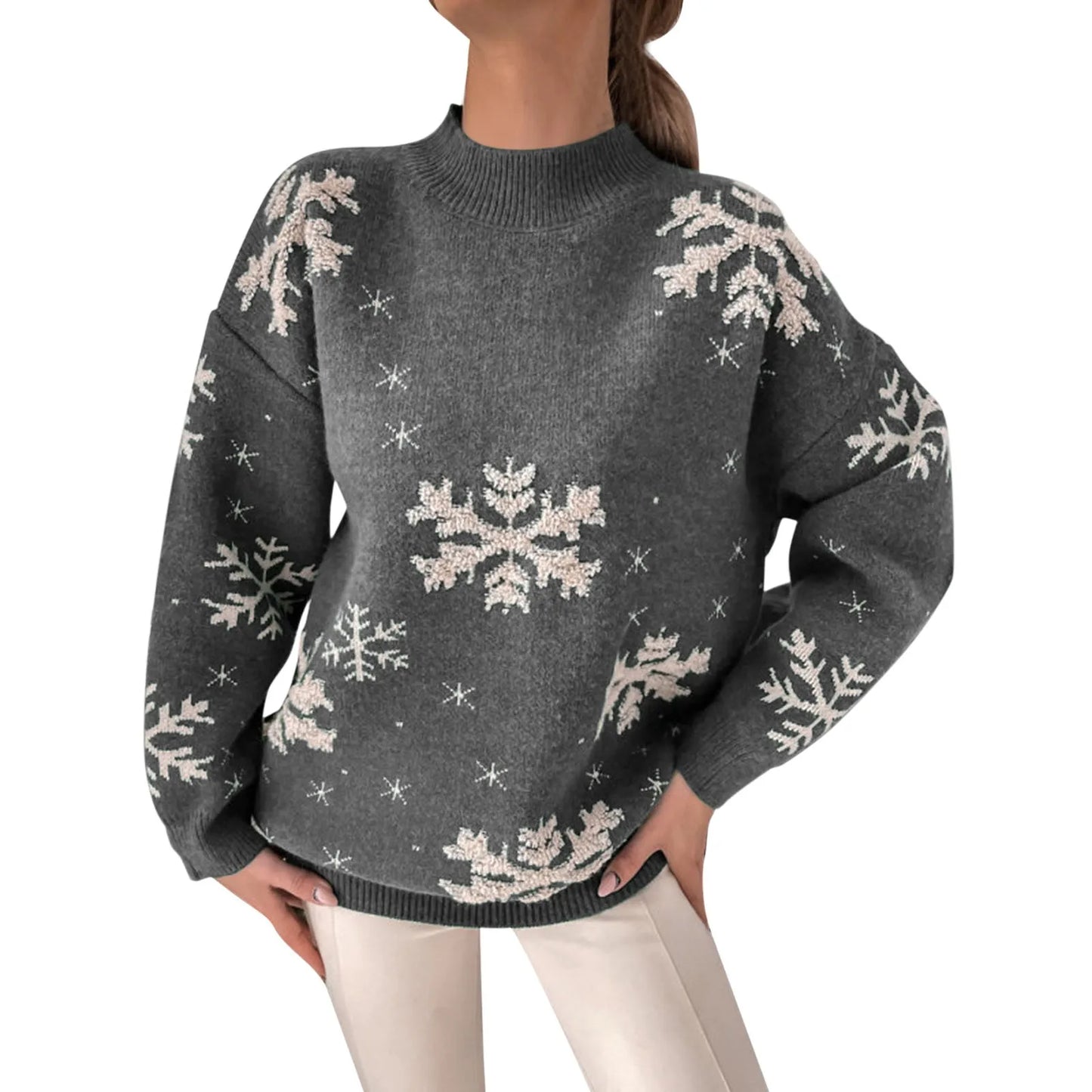 Laura – Legerer Damenpullover mit Schneeflocken-Design