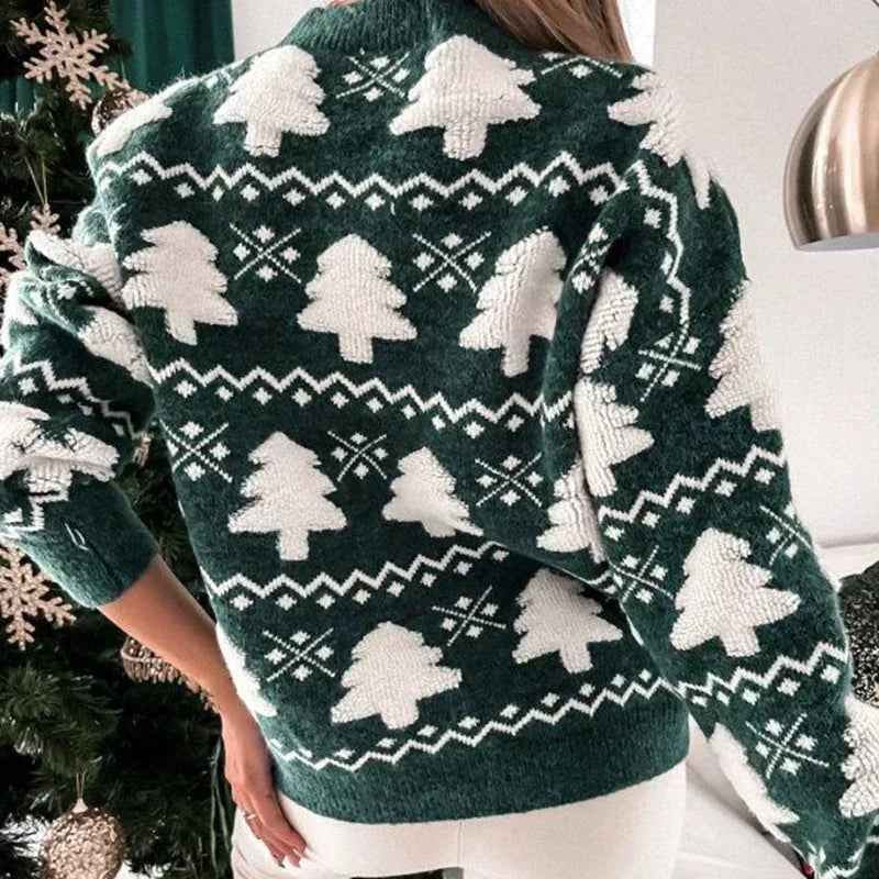 Samantha – Strickpullover mit 3D-Weihnachtsbaum-Print