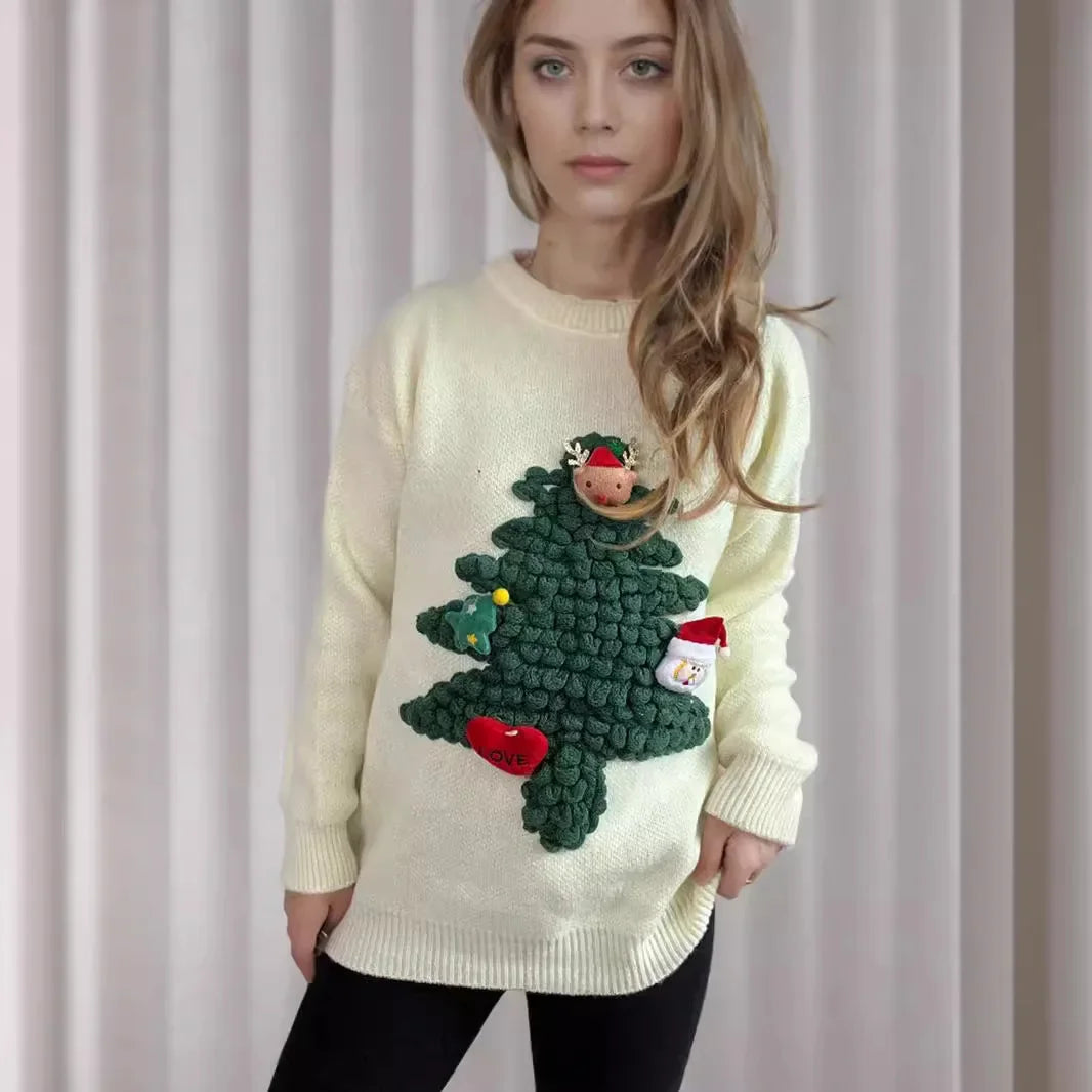 Louise – Gemütlicher Damenpullover mit 3D-Detail und Weihnachtsthema