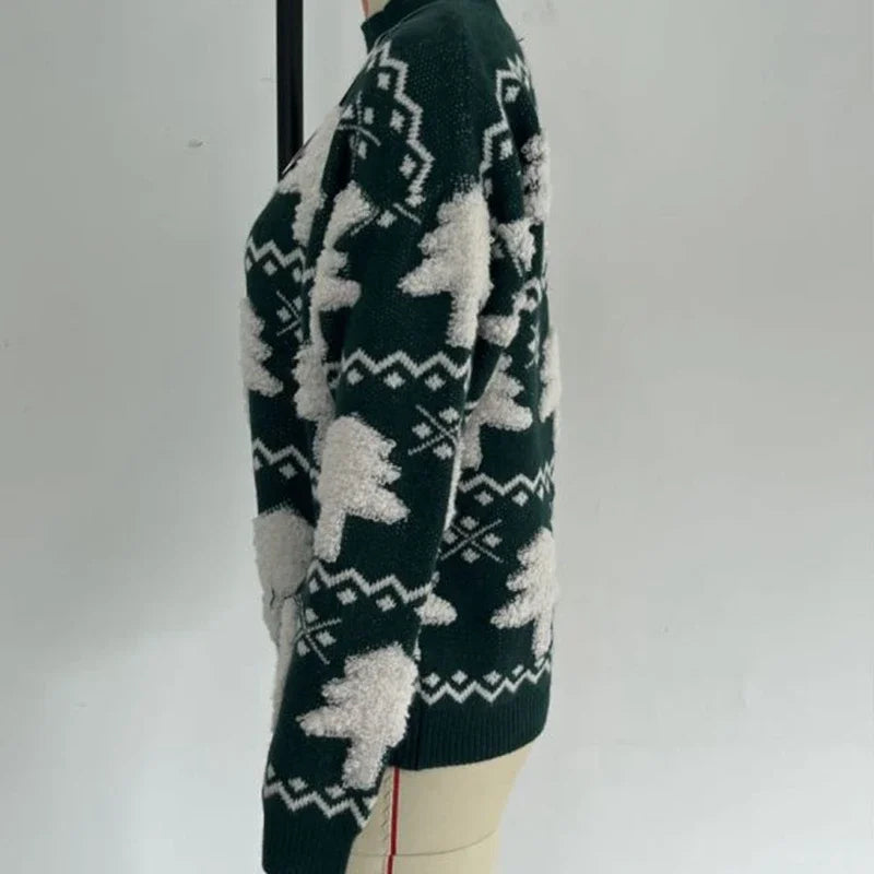 Samantha – Strickpullover mit 3D-Weihnachtsbaum-Print