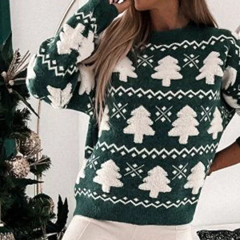 Samantha – Strickpullover mit 3D-Weihnachtsbaum-Print