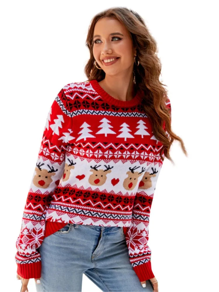 Lauren – Lustiger Weihnachts-Pullover mit Rentier- und Schneeflockenmuster