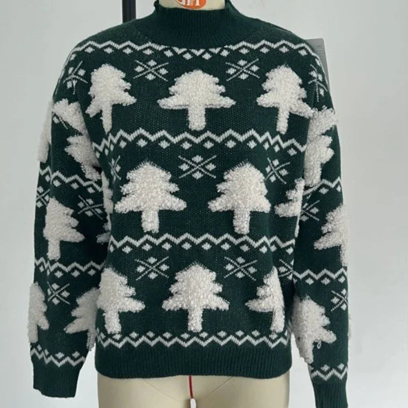 Samantha – Strickpullover mit 3D-Weihnachtsbaum-Print